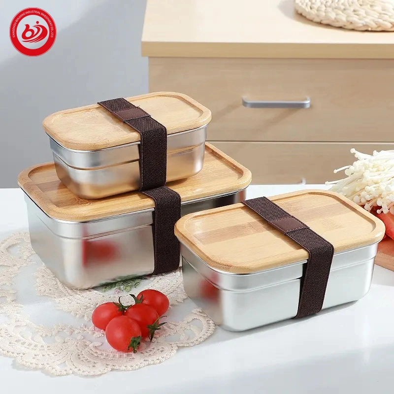 Wholesale Custom Stainless Steel Bento Lunch Box Multiple Size with Bamboo Lid