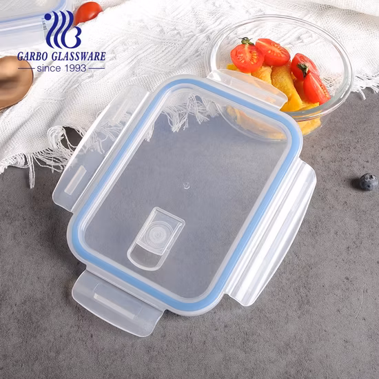 Безопасный для микроволновой печи квадратный, круглый, прямоугольной формы, стеклянный ланч-бокс с крышкой из полипропилена